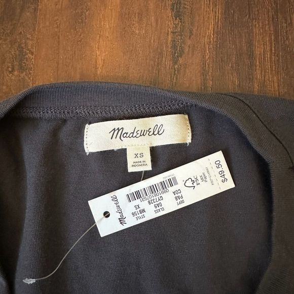 NWT MADEWELL 3/4-Sleeve Crepe Drop-Shoulder Bubble-Sleeve Tee Grey - Picture 6 of 9